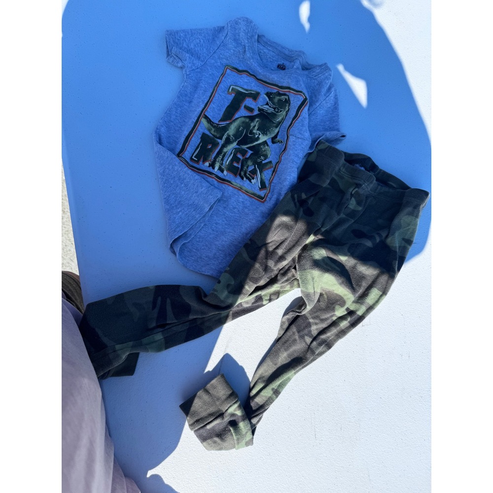 Kids Headquarters Boys T-Rex Dinosaur Camo Pajama Set Gray Green 5T